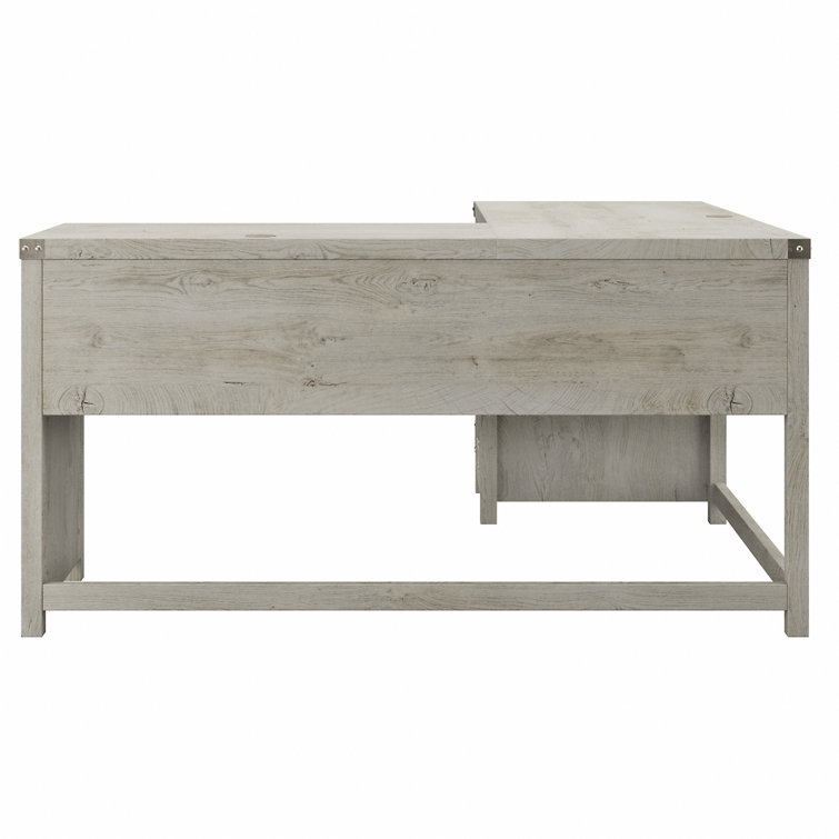Cottage White L-Shaped Corner Desk with Drawer and Filing Cabinet