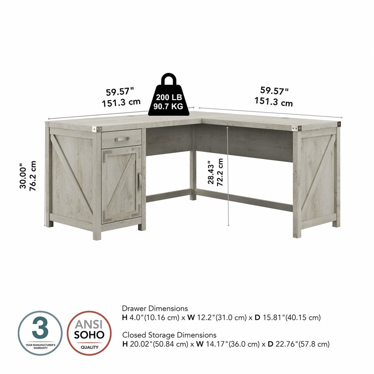 Cottage White L-Shaped Corner Desk with Drawer and Filing Cabinet