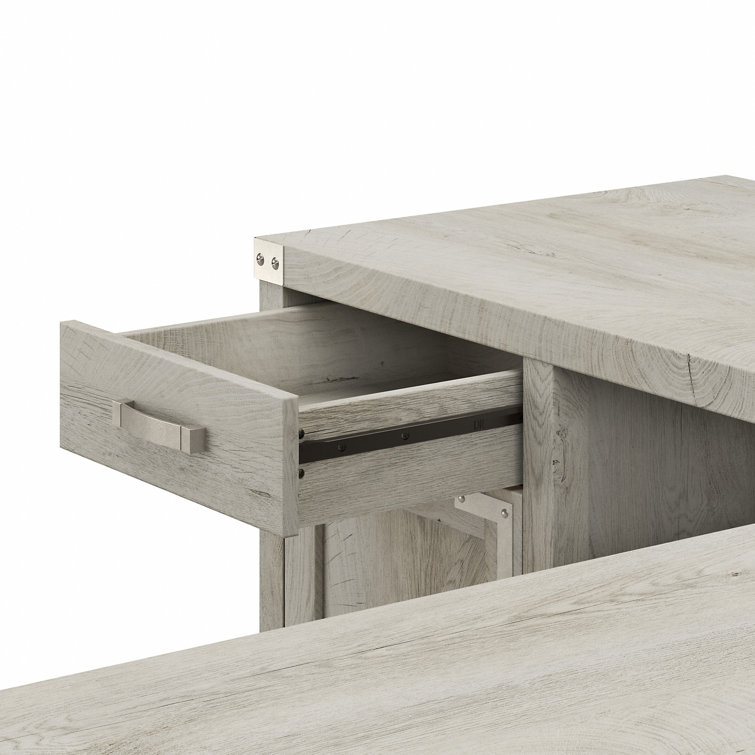 Cottage White L-Shaped Corner Desk with Drawer and Filing Cabinet