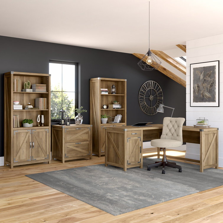 Modern Farmhouse Reclaimed Pine L-Shaped Desk with Storage