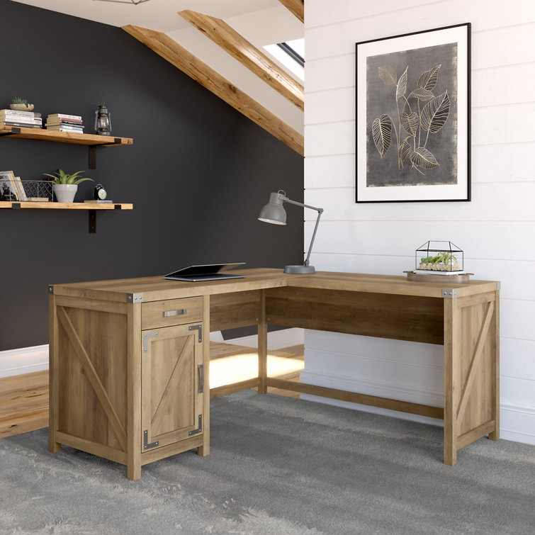 Modern Farmhouse Reclaimed Pine L-Shaped Desk with Storage