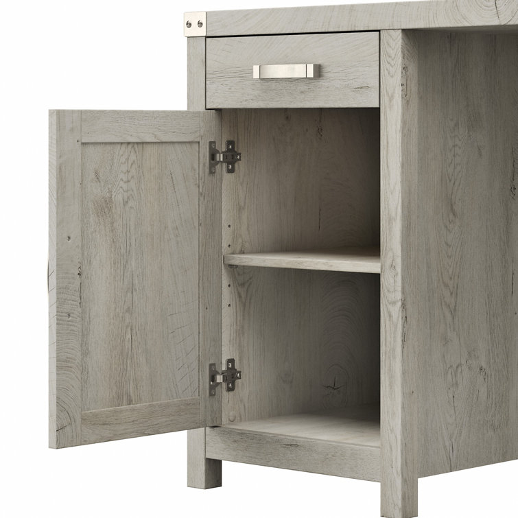 Cottage White L-Shaped Corner Desk with Drawer and Filing Cabinet