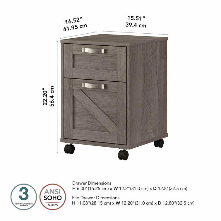 Restored Gray 2-Drawer Mobile Filing Cabinet with Lockable Casters