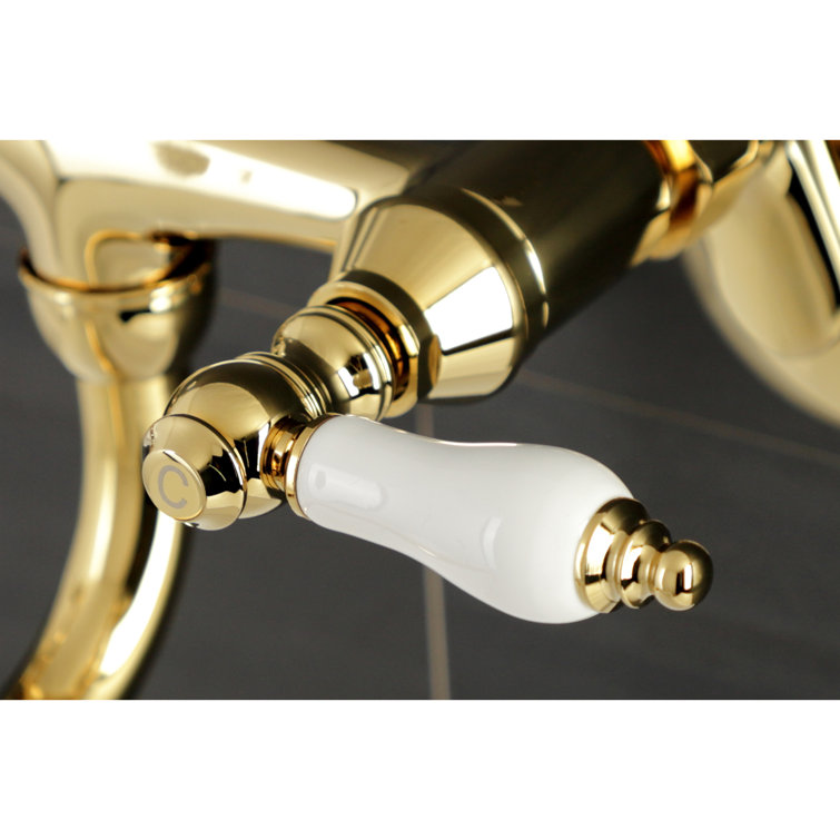Polished Brass Wall Mount Bathroom Faucet with Lever Handles