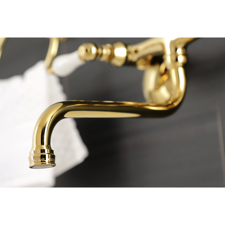 Polished Brass Wall Mount Bathroom Faucet with Lever Handles