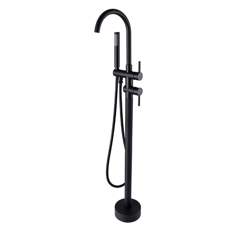 Matte Black Copper Freestanding Tub Filler with Handshower