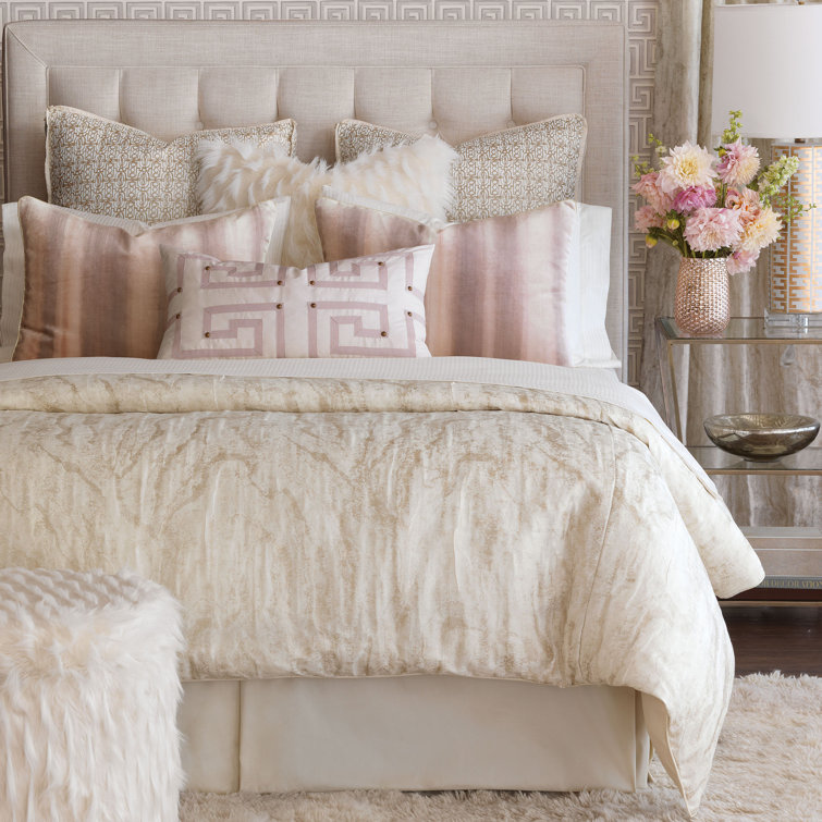 Halo Glam Beige and Pink Velvet Striped Duvet Cover Set