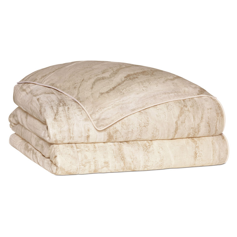 Halo Glam Beige and Pink Velvet Striped Duvet Cover Set