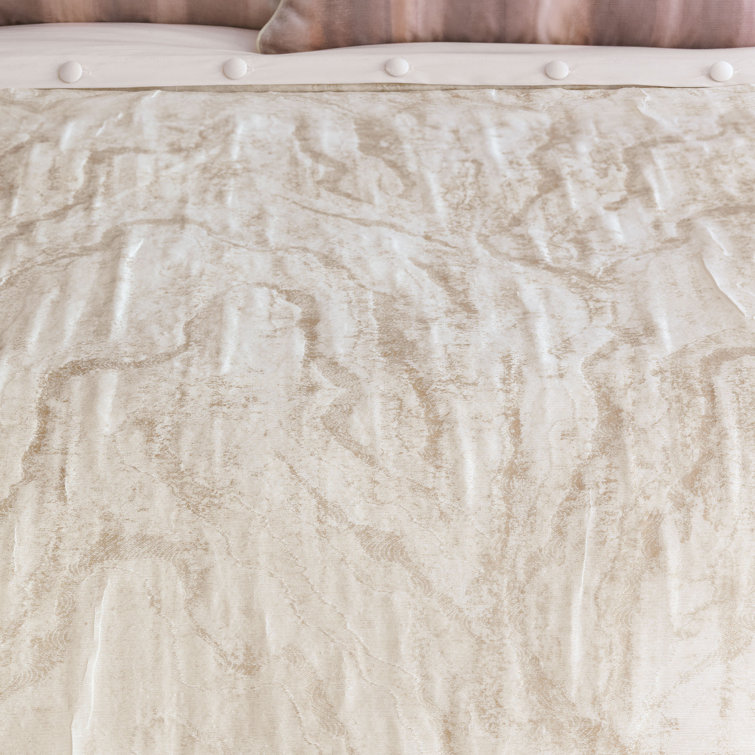 Halo Glam Beige and Pink Velvet Striped Duvet Cover Set