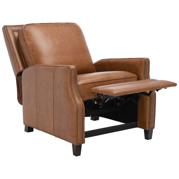 Buddy Contemporary Leather Recliner in Coffee Brown with Birch Wood Legs