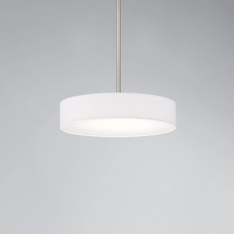 Cosmopolitan Brushed Nickel 14" LED Drum Pendant with Grey Linen Shade