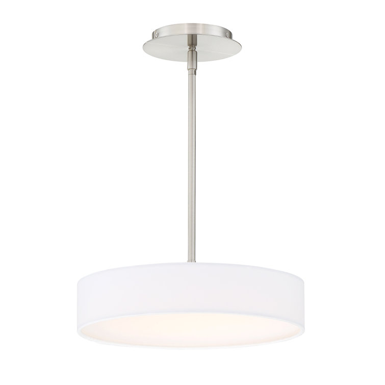 Cosmopolitan Brushed Nickel 14" LED Drum Pendant with Grey Linen Shade