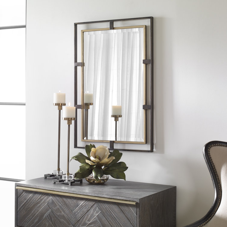 Bronze and Gold Rectangular Metal Vanity Mirror
