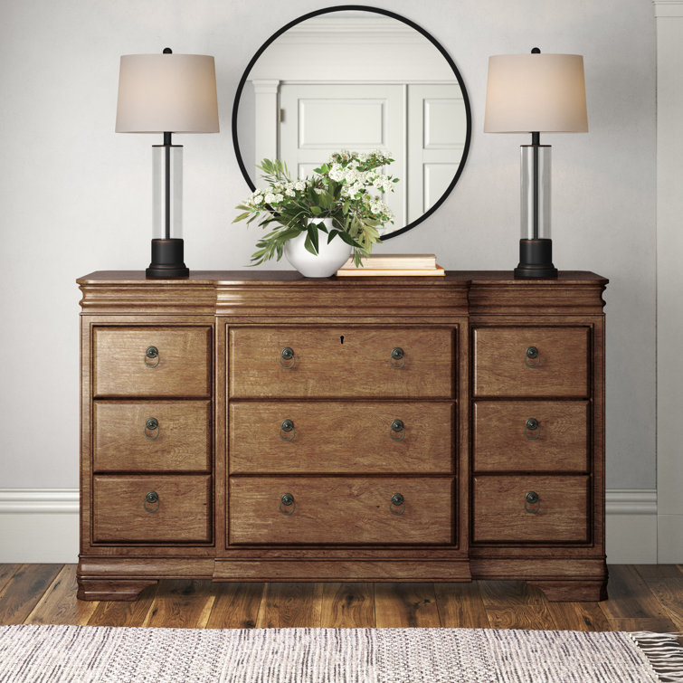 Solid Alder Wood 70'' Brown 12-Drawer Dresser with Felt Lined Drawers