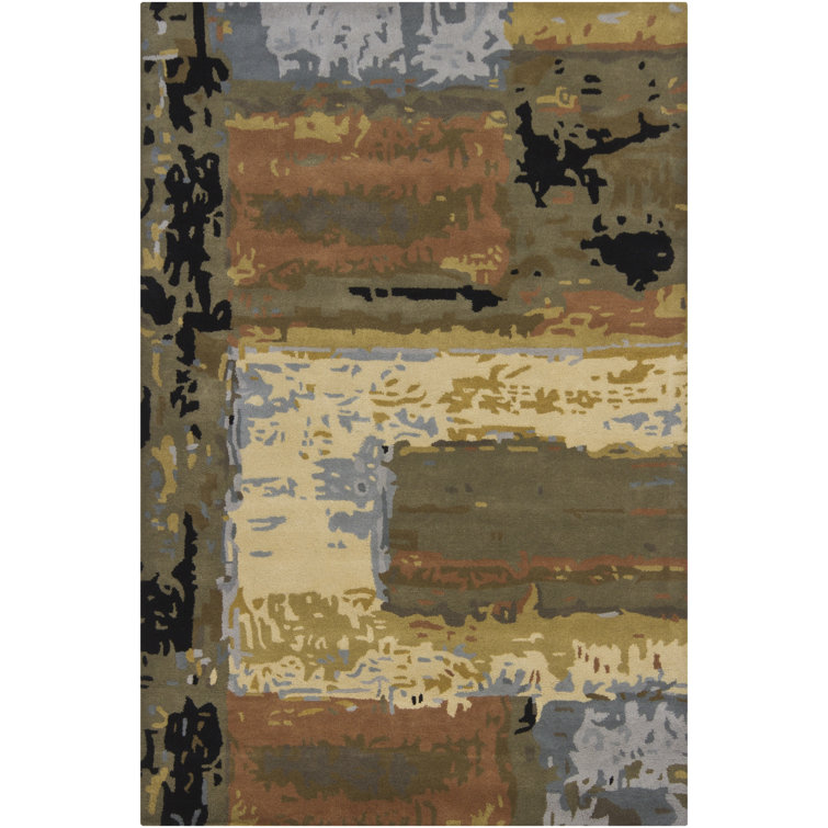 Blue and Beige Wool Abstract 5' x 7' Rug