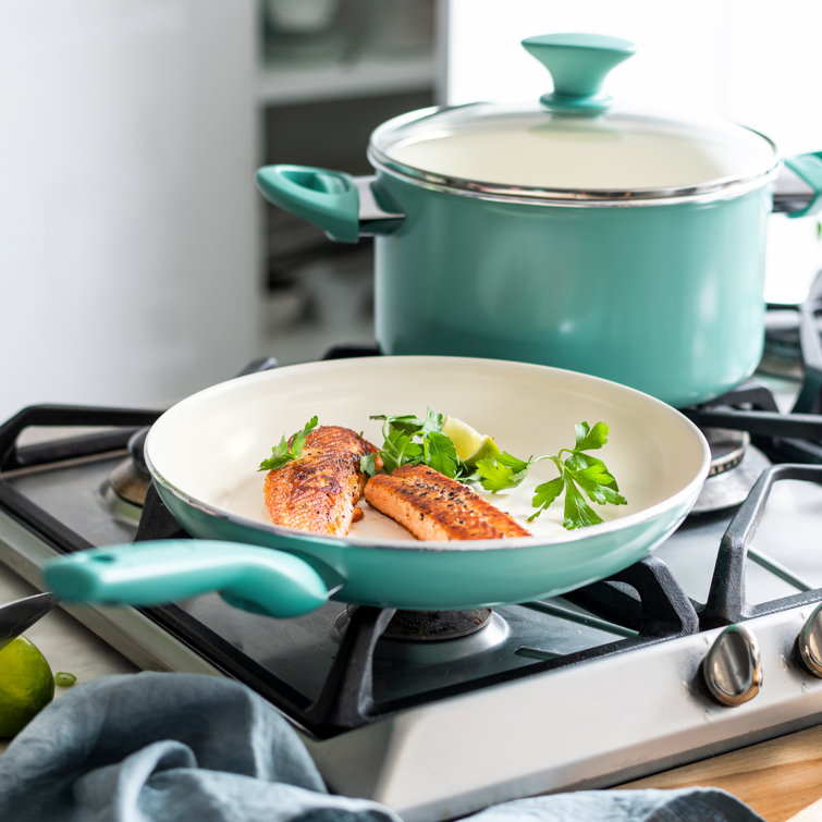 Turquoise 10" Aluminum Ceramic Nonstick Fry Pan with Lid