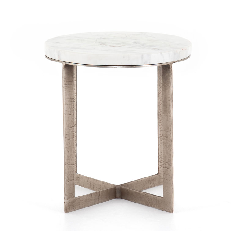 Marlow Contemporary Brown & White Marble Brushed Nickel End Table