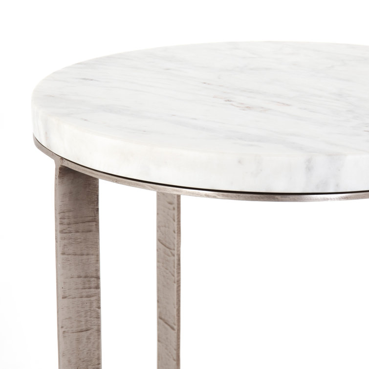 Marlow Contemporary Brown & White Marble Brushed Nickel End Table