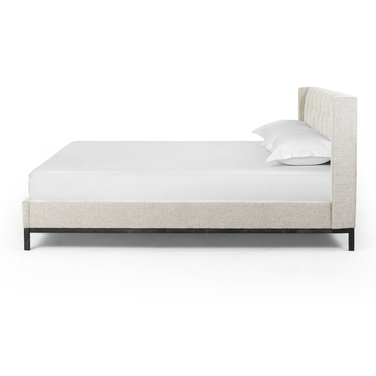 Queen Size Brown Upholstered Platform Bed with Tufted Headboard