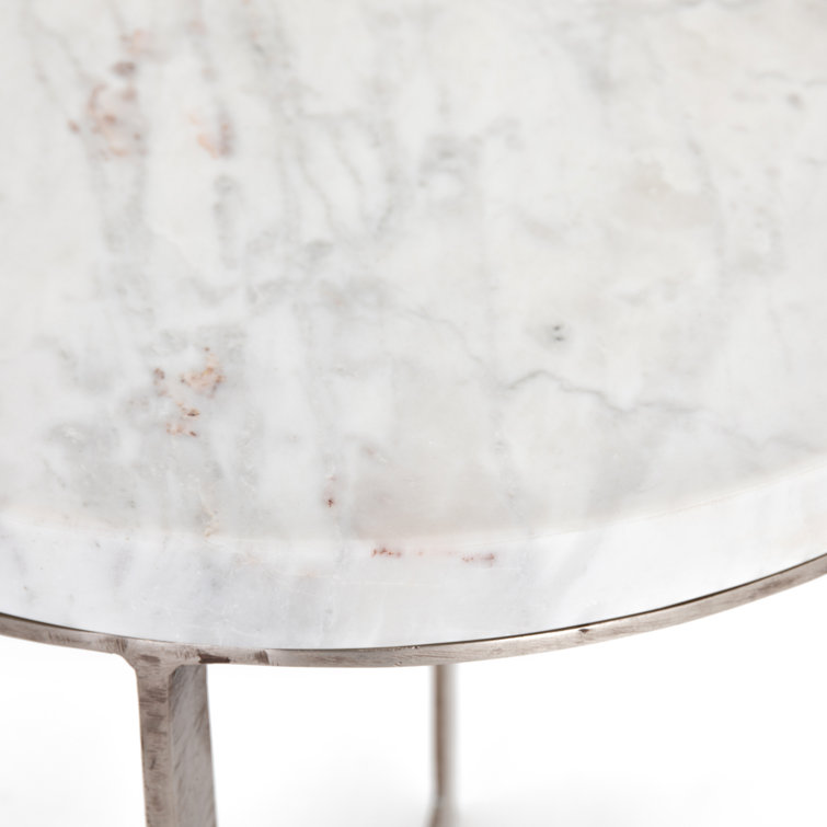 Marlow Contemporary Brown & White Marble Brushed Nickel End Table