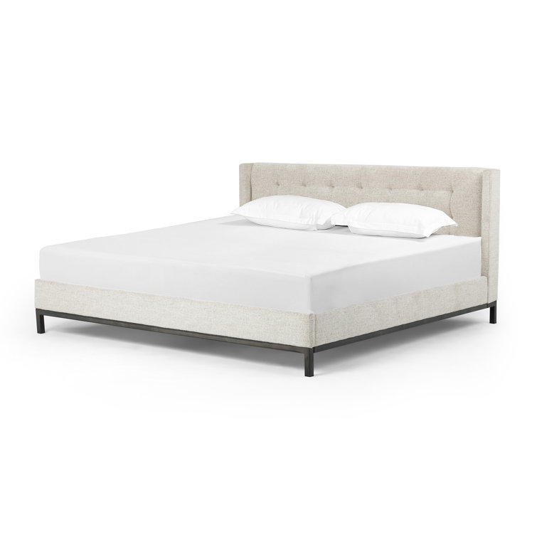 Queen Size Brown Upholstered Platform Bed with Tufted Headboard