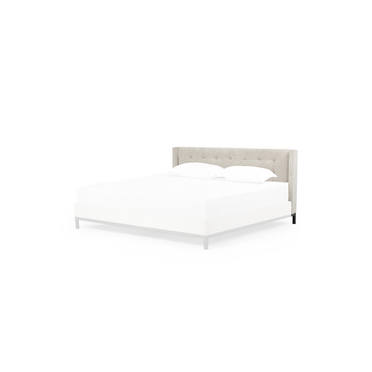 Queen Size Brown Upholstered Platform Bed with Tufted Headboard