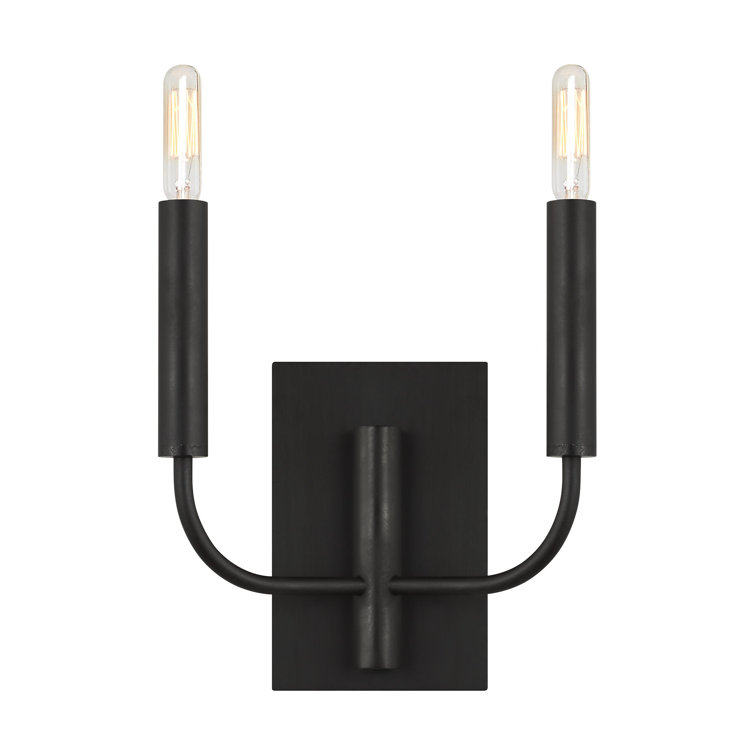 Brianna Aged Iron 2-Light Wall Sconce with White Linen Shade