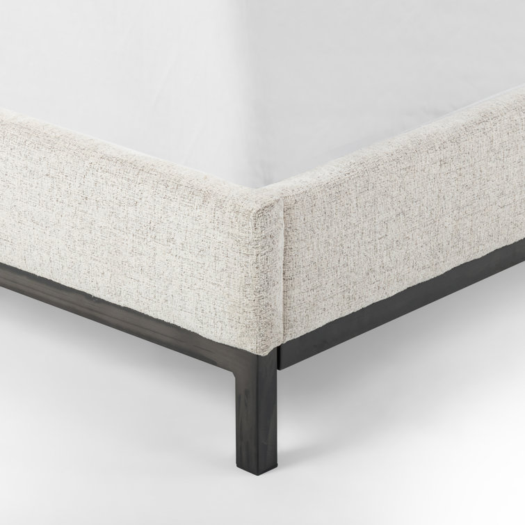 Queen Size Brown Upholstered Platform Bed with Tufted Headboard