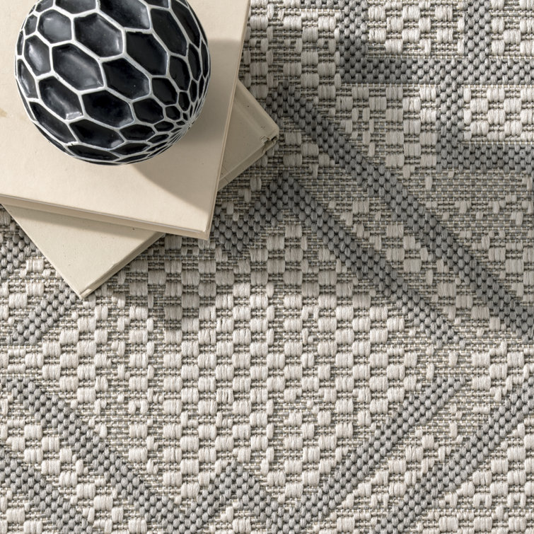 Reversible Gray Stripe Synthetic 5' x 8' Area Rug