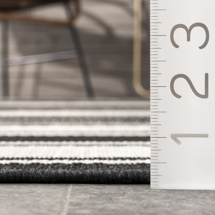 Black and White Striped 4' x 6' Indoor/Outdoor Rug