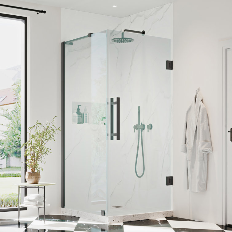 Tampa-Pro 72" Matte Black Frameless Corner Shower Kit with Tempered Glass