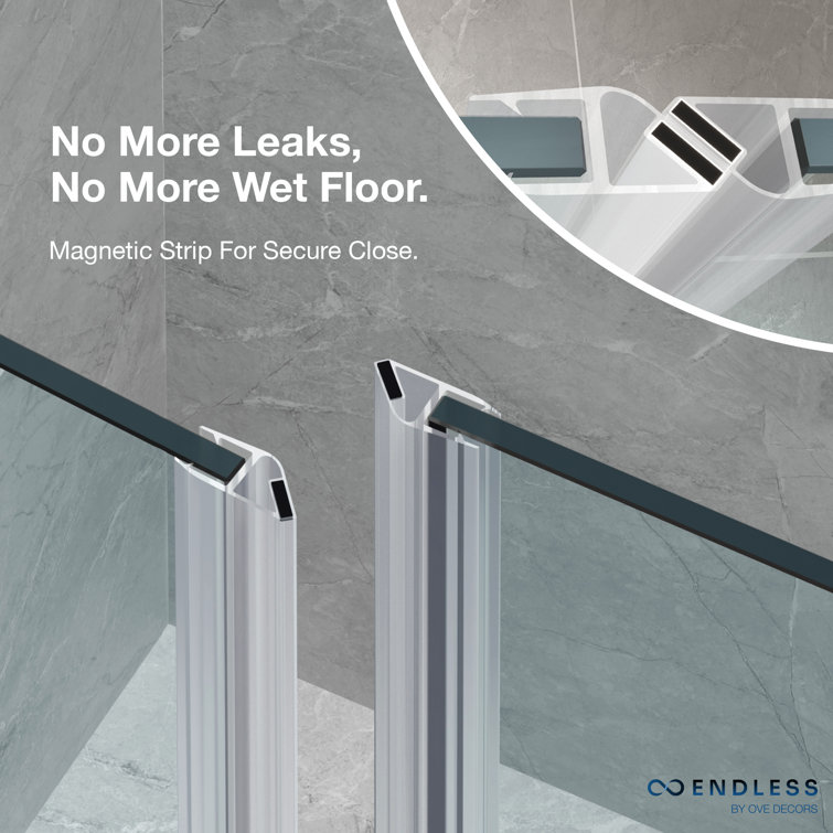 Black Tempered Glass Frameless Alcove Shower Kit, 58" x 72"