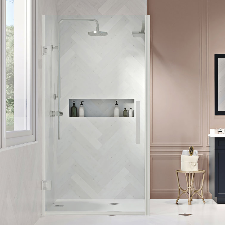 Tampa-Pro 24" Satin Nickel Frameless Corner Shower Kit with Tempered Glass