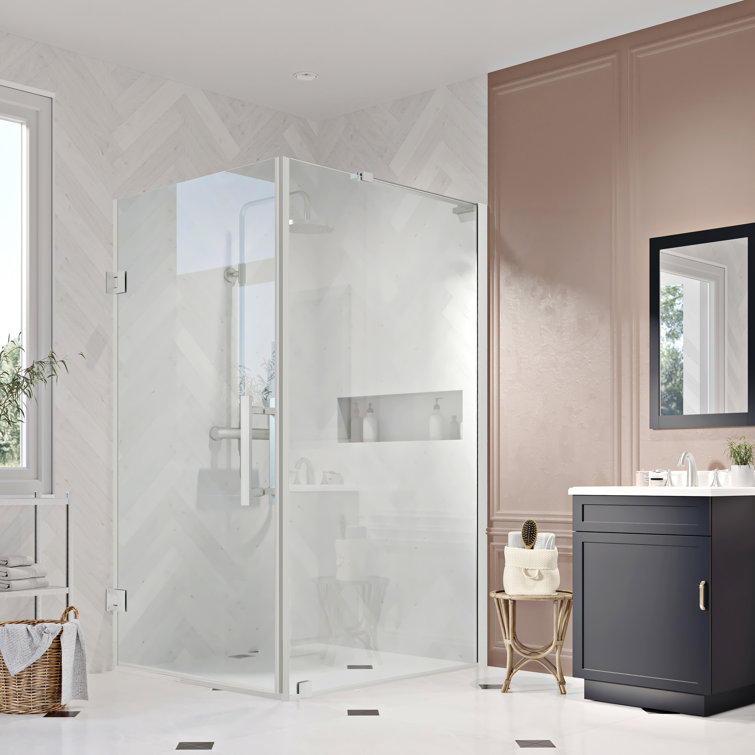 Tampa-Pro 24" Satin Nickel Frameless Corner Shower Kit with Tempered Glass