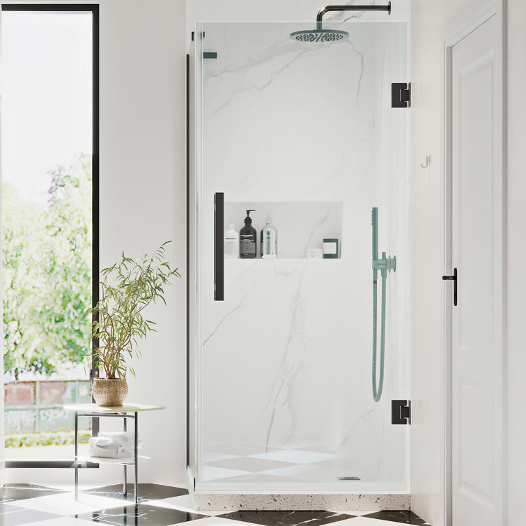 Tampa-Pro 72" Matte Black Frameless Corner Shower Kit with Tempered Glass