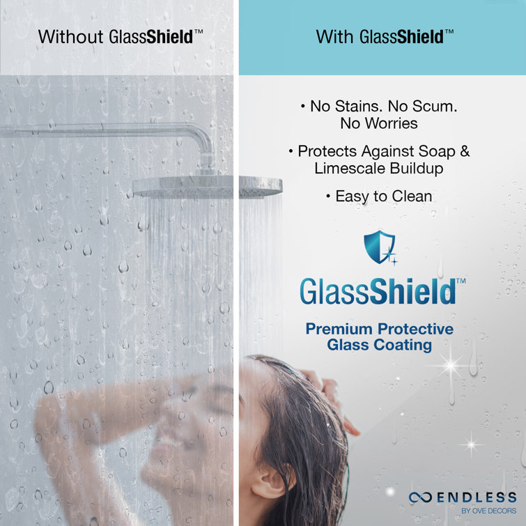 Black Tempered Glass Frameless Corner Shower Kit with Shelves