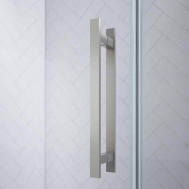 Tampa-Pro 33" Satin Nickel Frameless Corner Shower Enclosure with Shelves