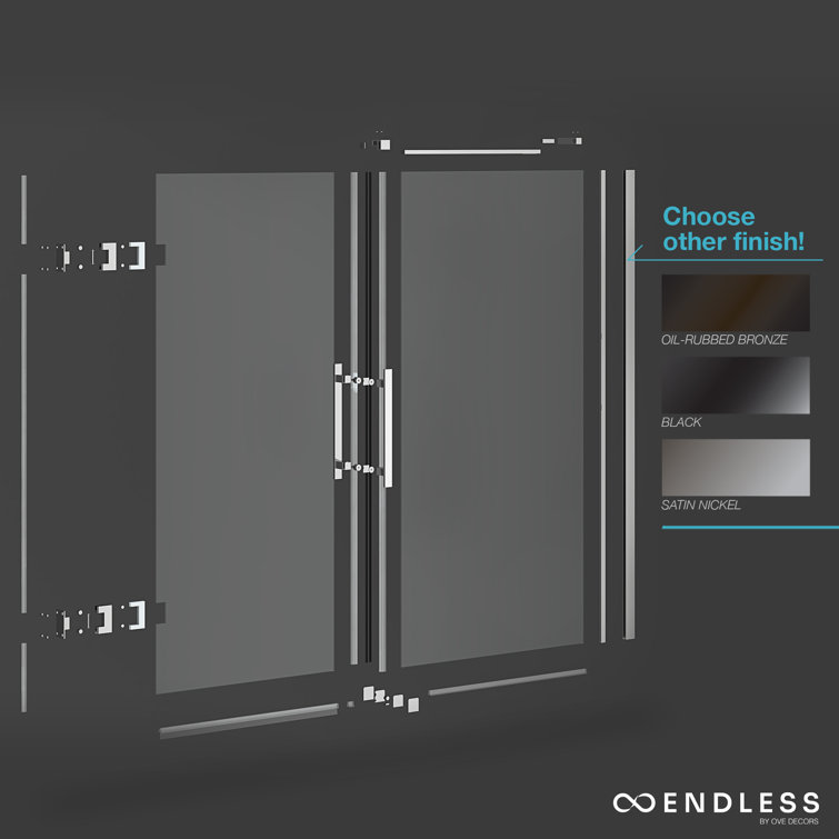 Black Tempered Glass Frameless Alcove Shower Kit, 58" x 72"