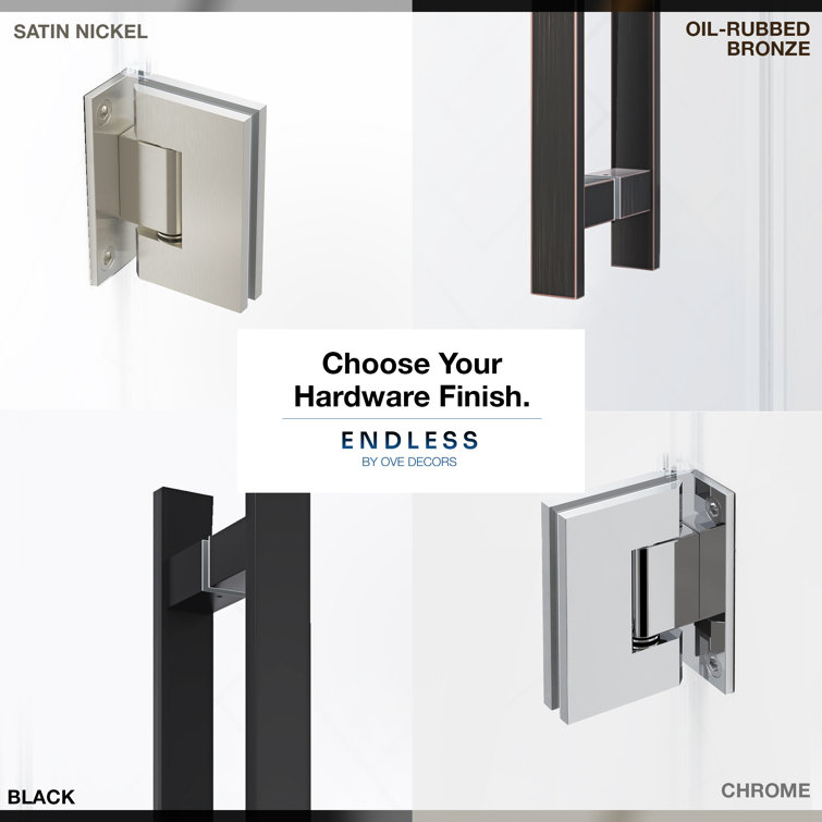 Black Tempered Glass Frameless Alcove Shower Kit, 58" x 72"