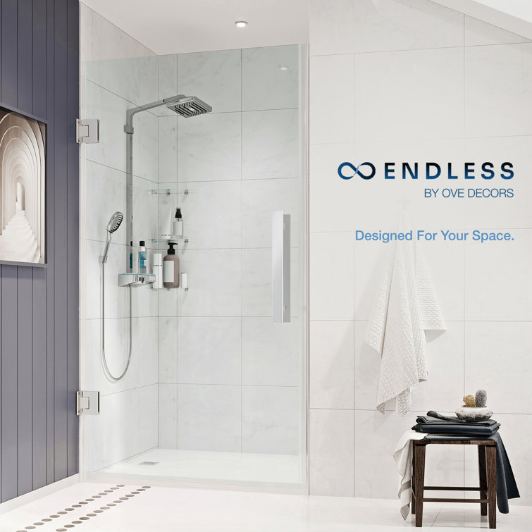 Black Tempered Glass Frameless Corner Shower Kit with Shelves
