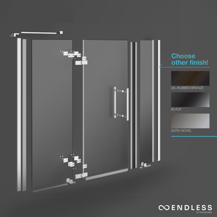 Black Frameless Corner Shower Kit with Tempered Glass Panels