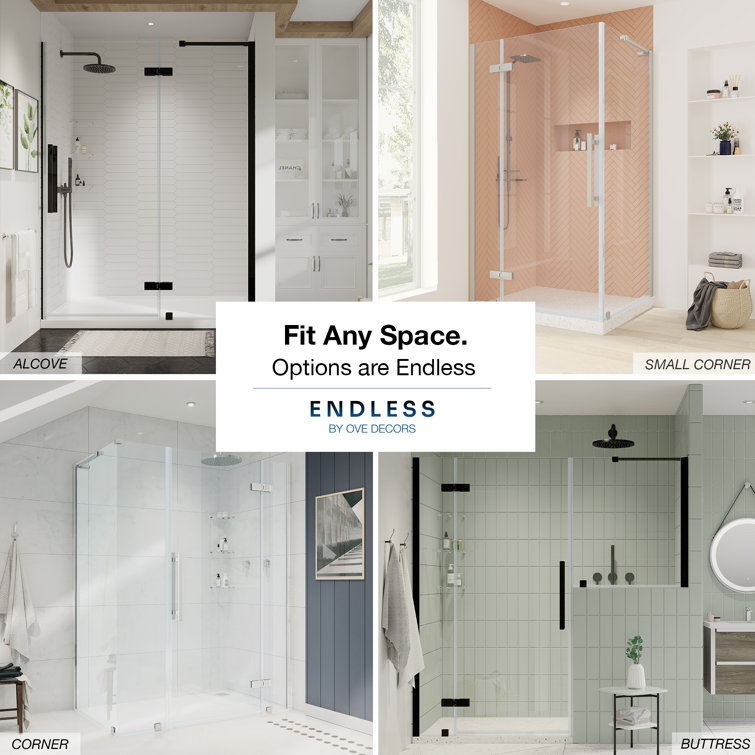 Black Tempered Glass Frameless Corner Shower Kit, 72" x 72"