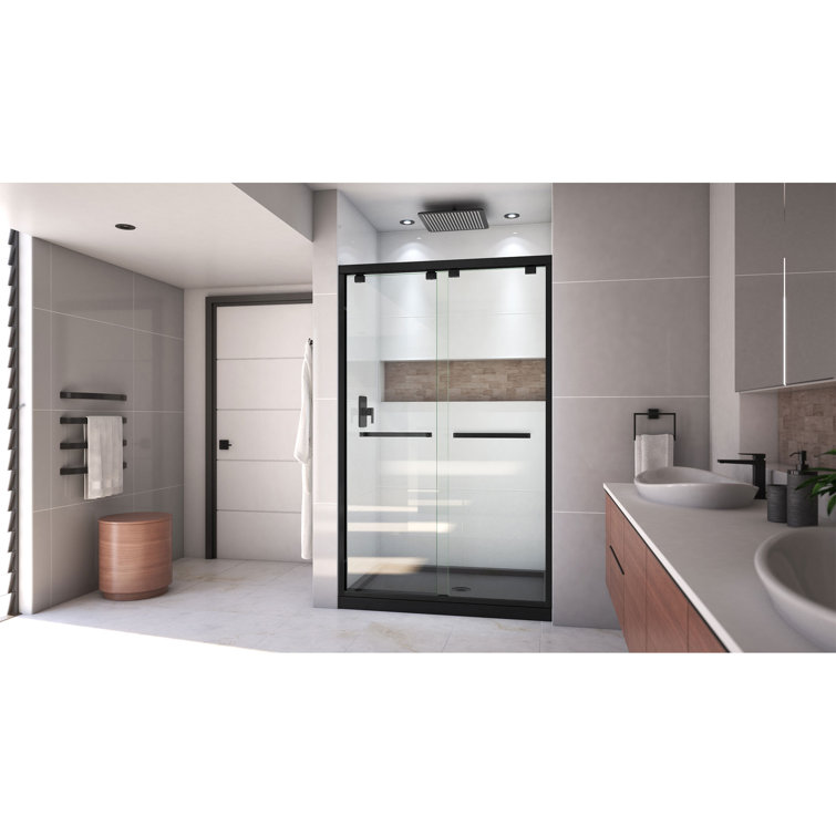 Encore 48" x 32" Satin Black Semi-Frameless Sliding Shower Kit