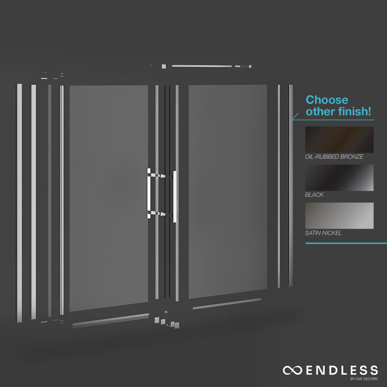 Pasadena 36'' Satin Nickel Frameless Corner Shower Kit with Shelves