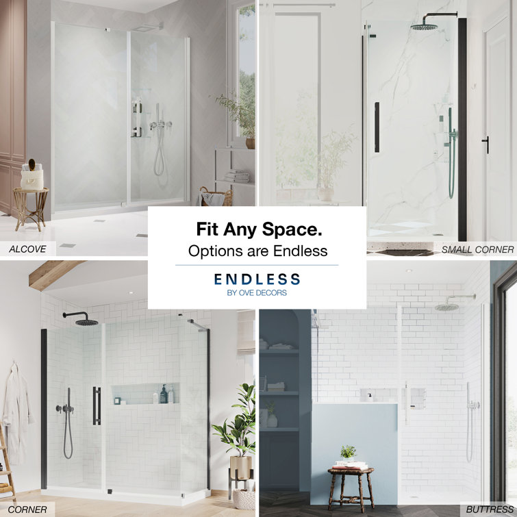 Pasadena 36'' Satin Nickel Frameless Corner Shower Kit with Shelves