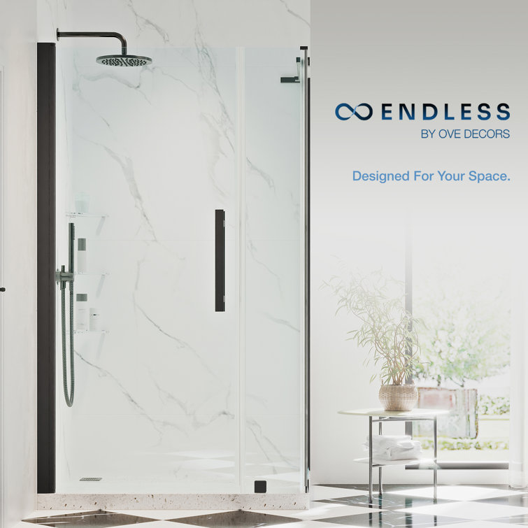 Pasadena 36'' Satin Nickel Frameless Corner Shower Kit with Shelves