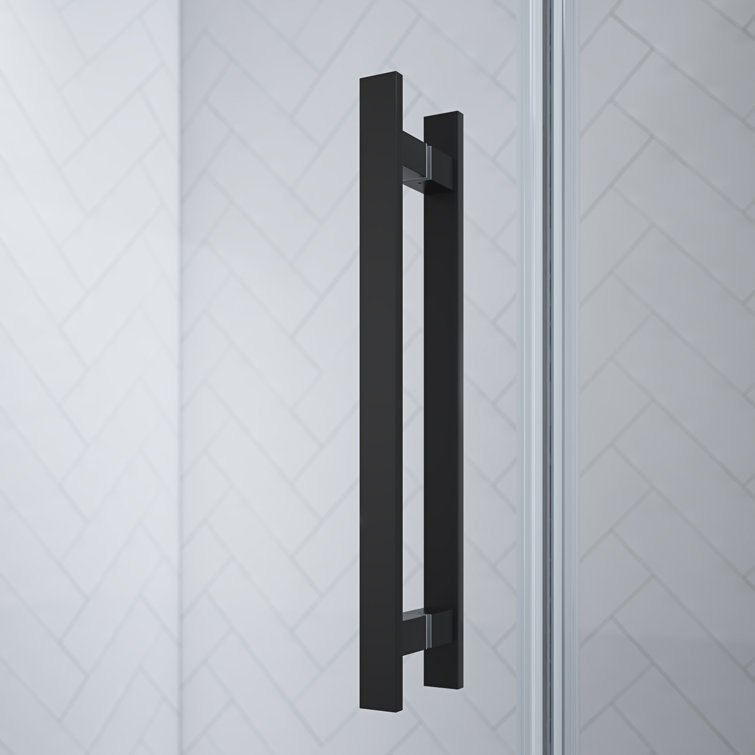 Black Tempered Glass Frameless Alcove Shower Kit, 58" x 72"