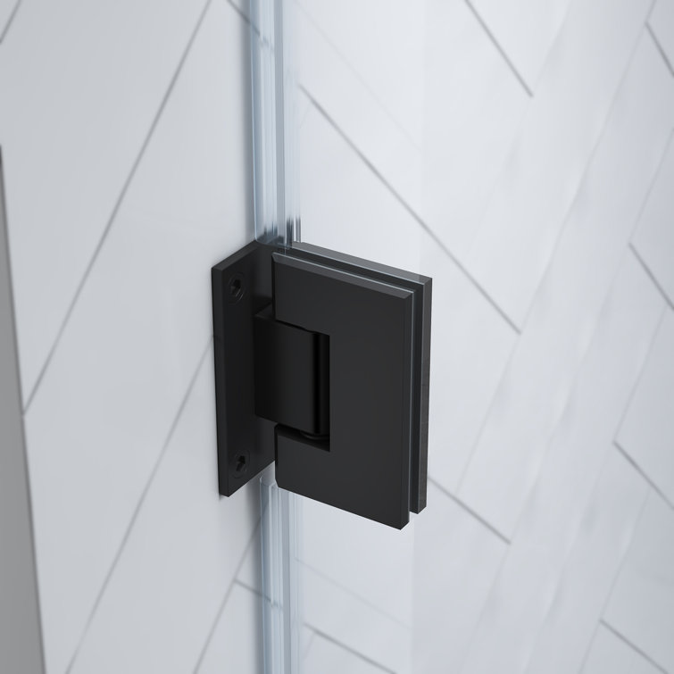 Black Tempered Glass Frameless Alcove Shower Kit, 58" x 72"