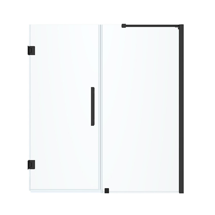 Black Tempered Glass Frameless Alcove Shower Kit, 58" x 72"