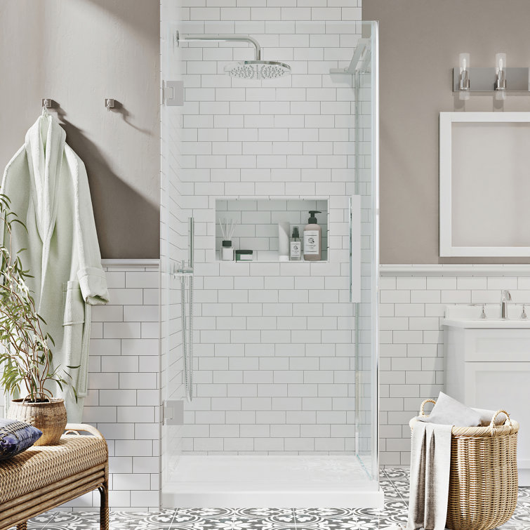 Chrome Frameless Corner Shower Kit with Tempered Glass Panels